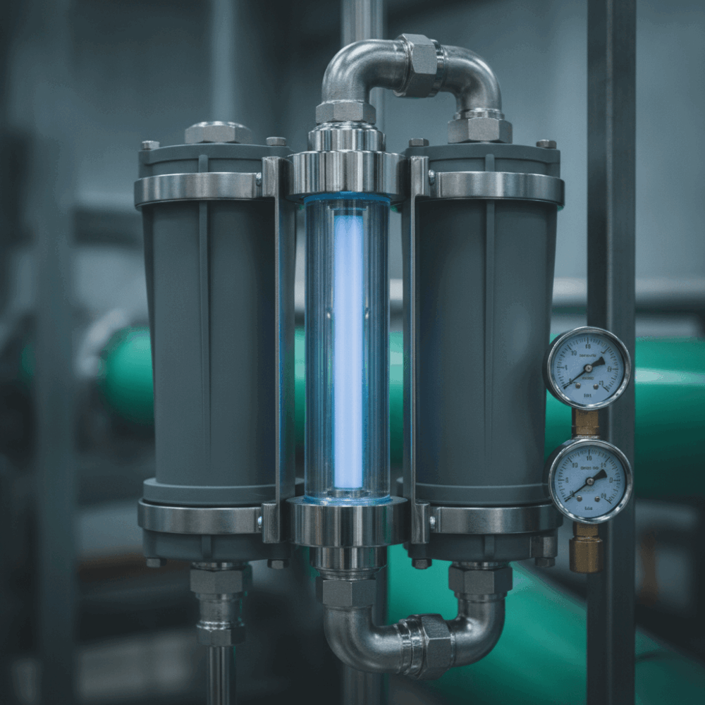 Système de filtration UV et cartouches pour traitement d'eau de cuve destinée à l'irrigation des cultures maraîchères