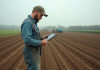 Météo agricole : quelles sont les prévisions les plus fiables pour les agriculteurs ? Fermeur en champs laboures avec tablette pour la meteo