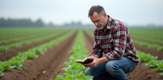 Optimiser la rotation de culture : conseils pratiques pour réussir en agriculture Fermeur en champs examinant les rangs de cultures