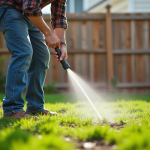 Arroser sa nouvelle pelouse : les bons gestes pour une pousse réussie ! Homme d'âge moyen arrosant la pelouse en jardin
