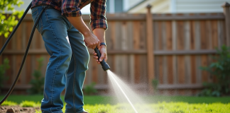 Arroser sa nouvelle pelouse : les bons gestes pour une pousse réussie ! Homme d'âge moyen arrosant la pelouse en jardin