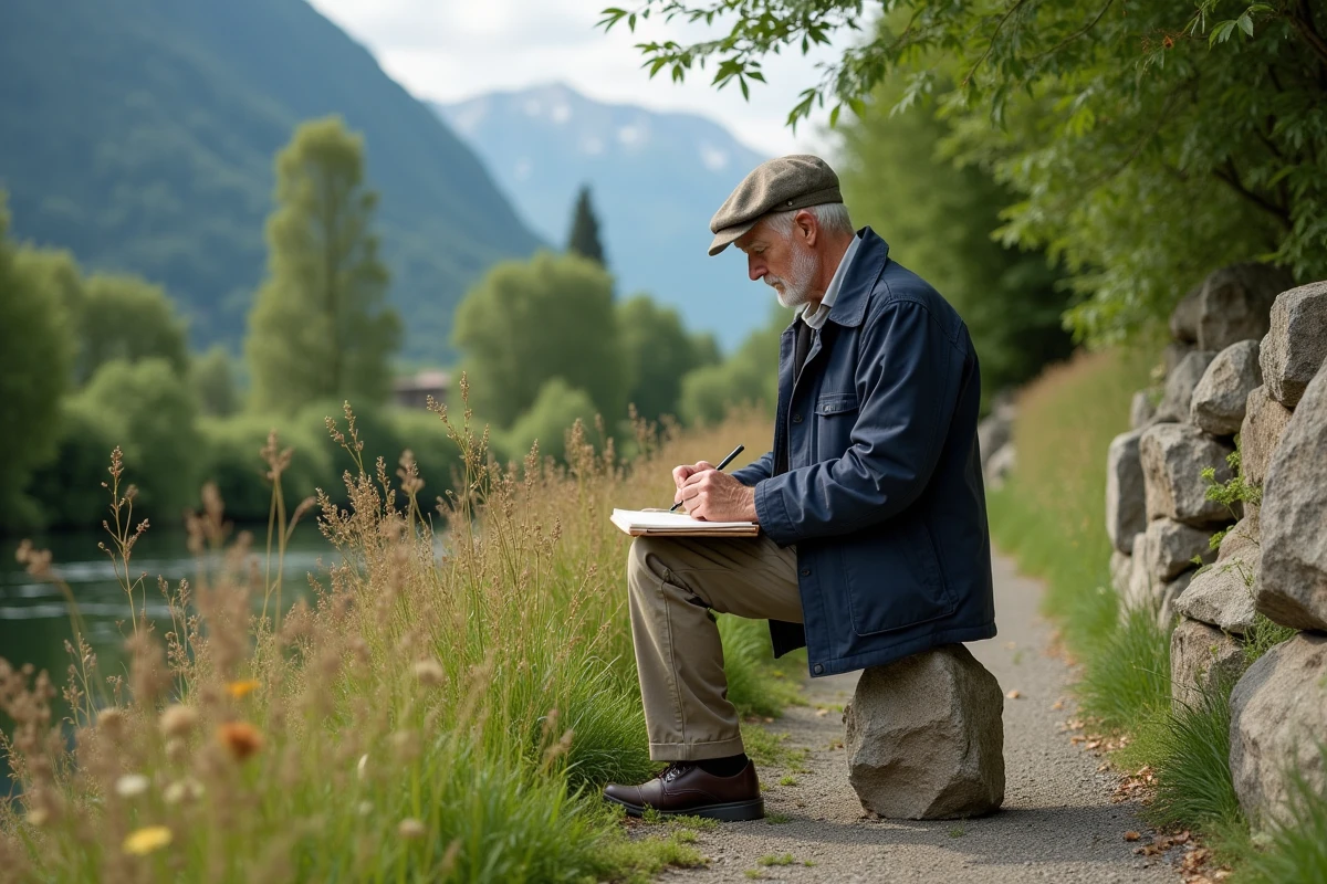 Homme âgé dessinant dans un parc d