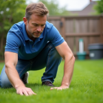 Gazon : Comment déterminer si arroser ? Conseils et astuces pratiques Homme d'âge moyen examine la pelouse dans son jardin