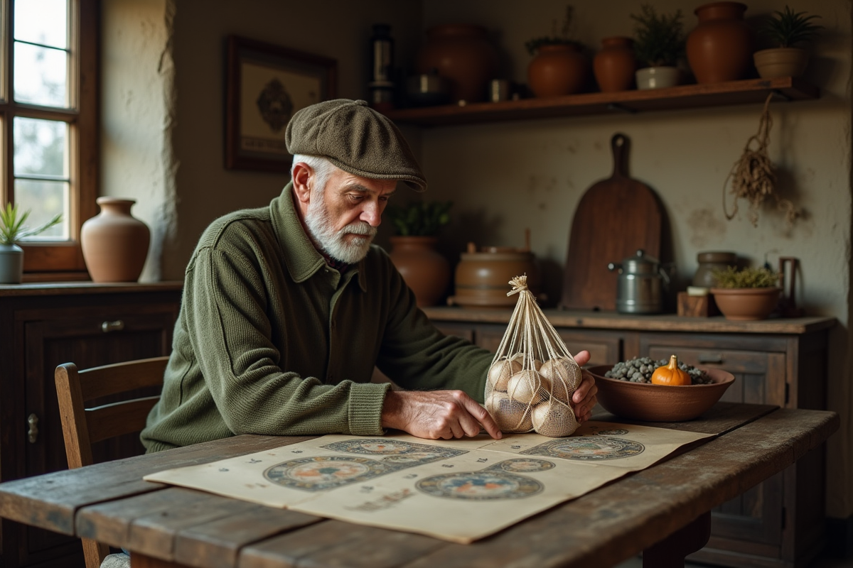 Homme age consultat un calendrier lunaire avec ail en main