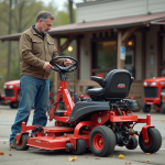 Prix location motoculteur : quel tarif pour louer Homme d'âge moyen vérifiant un rototiller rouge à l'extérieur