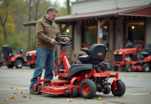 Prix location motoculteur : quel tarif pour louer Homme d'âge moyen vérifiant un rototiller rouge à l'extérieur