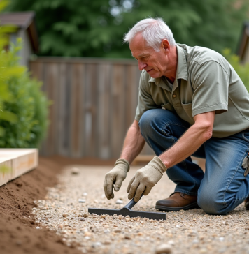 Dalle en béton : Comment réaliser une alternative écologique sans béton ? Homme en vêtements casual pose sur une terrasse de jardin
