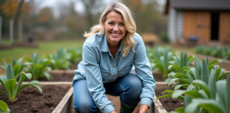 Meilleur moment pour planter l’ail avec la lune en 2025 : conseils jardinage Femme moyenne age plantant de l ail dans un jardin rustique