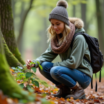 Concepts fondamentaux de l’écologie : découvrir les quatre principes essentiels Jeune femme dans la forêt examine une petite plante verte