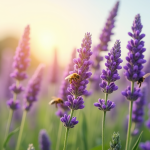 Champ de lavande en fleurs avec des abeilles butinant sous un ciel bleu