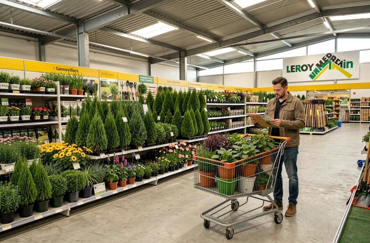 Rayon jardin et pépinière intégrée du Leroy Merlin de Gennevilliers avec végétaux en libre-service